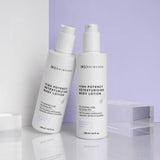 Retexturizing Body Lotion duo with lean against light lavender background