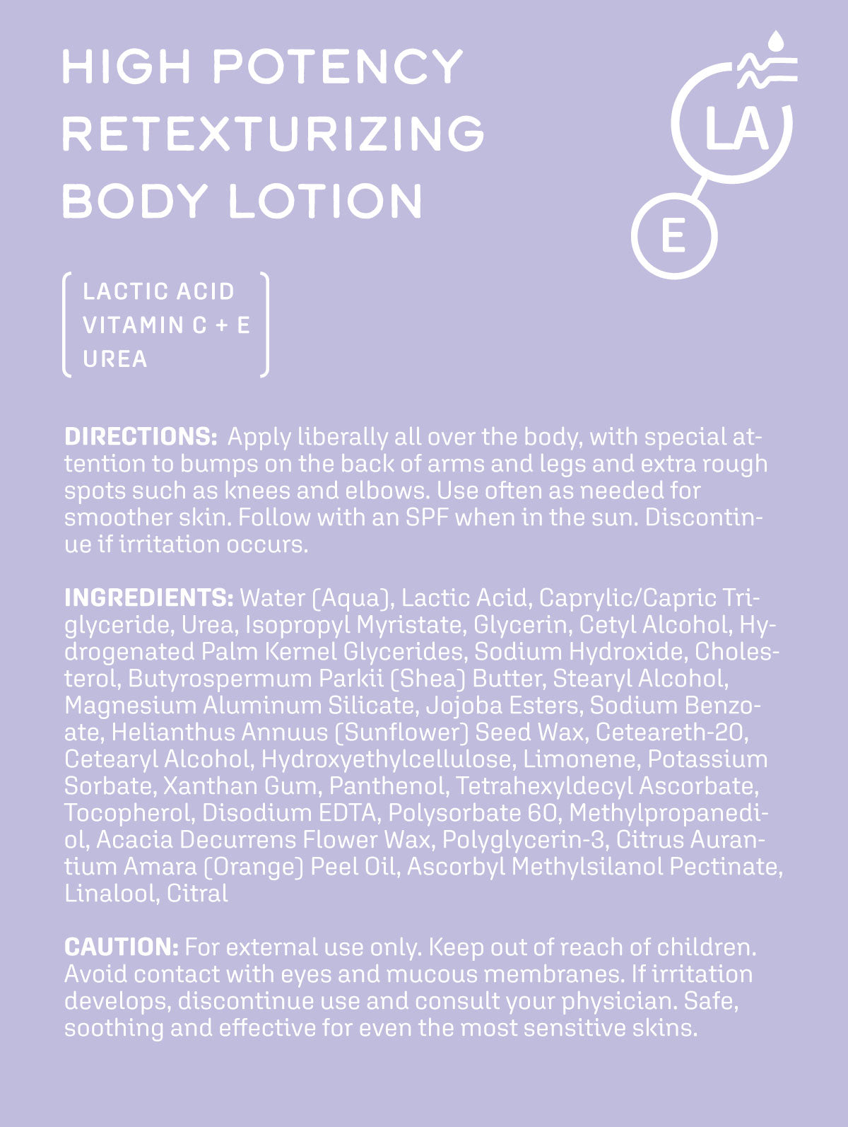 High Potency Retexturizing Body Lotion Ingredient Snapshot